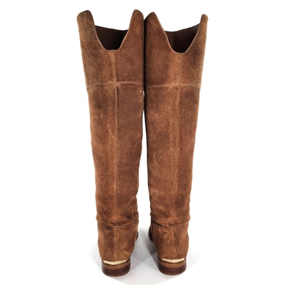 Michael Kors Regina Tan Brown Suede Pull-On Tall Over-The-Knee Flat Riding Boots - Picture 5 of 13